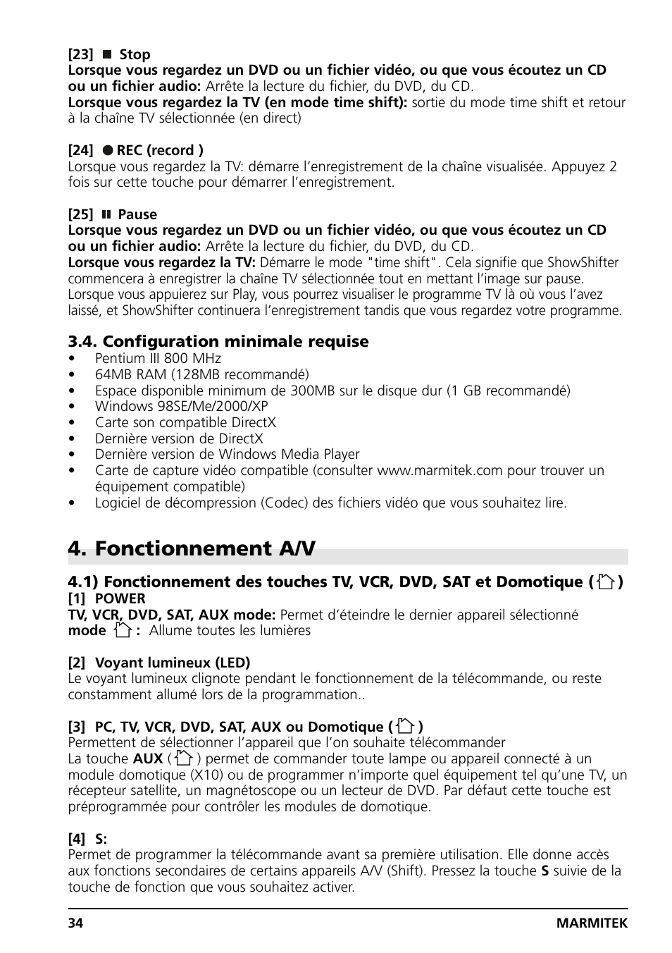 Fonctionnement a/v | Grundig PC CONTROL User Manual | Page 34 / 56