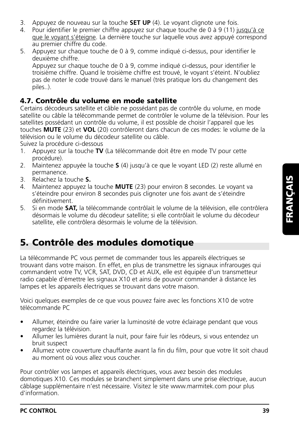 Contrôle des modules domotique, Français | Grundig PC CONTROL User Manual | Page 39 / 56