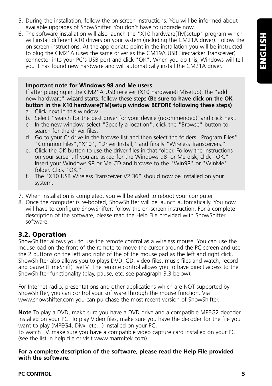 English | Grundig PC CONTROL User Manual | Page 5 / 56