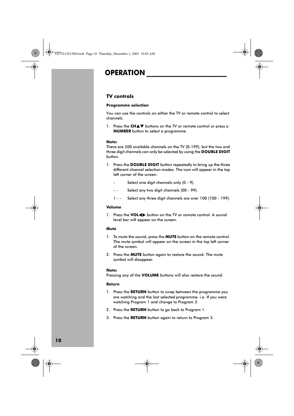Operation | Grundig GUVL1500 User Manual | Page 10 / 24
