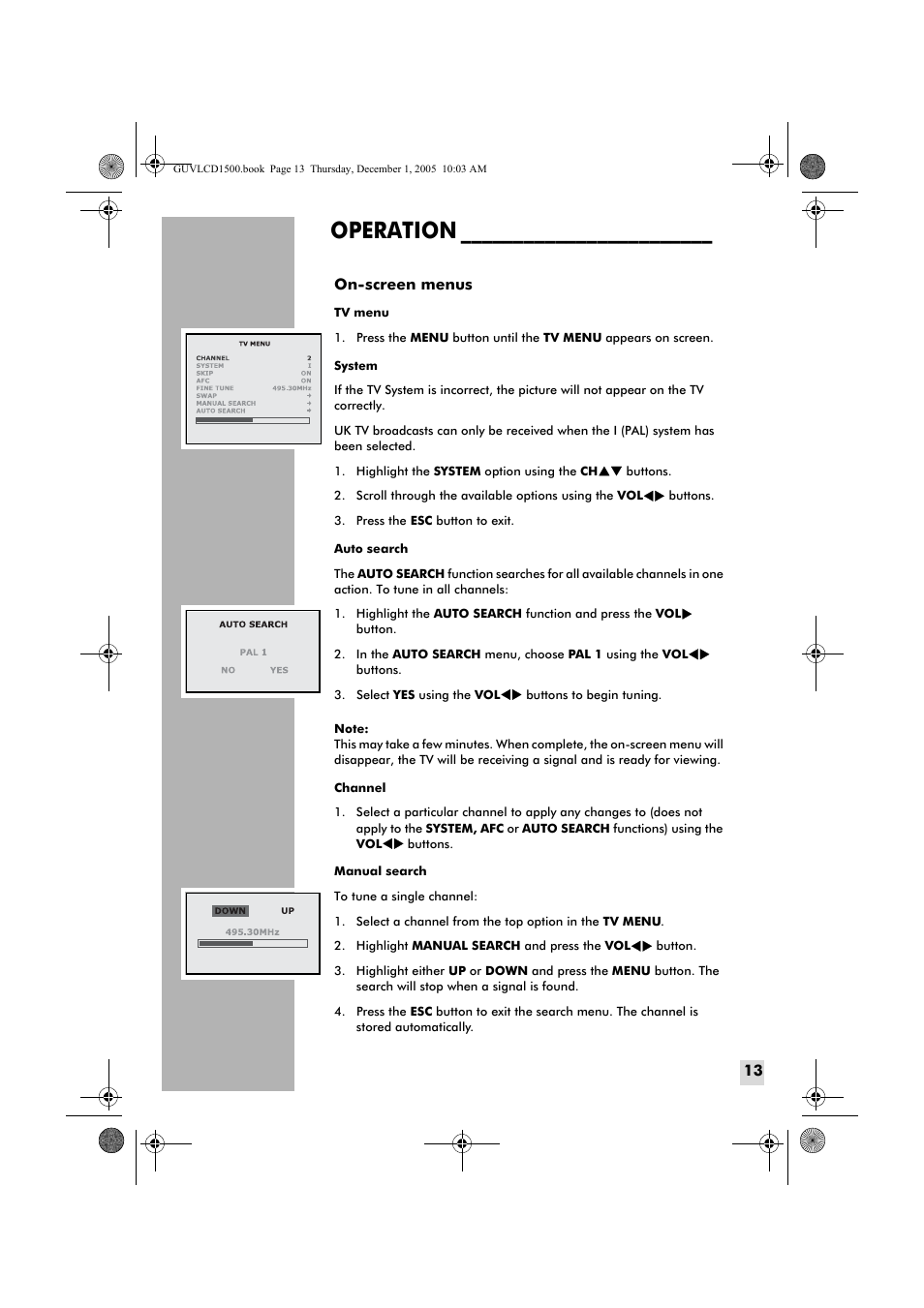 Operation | Grundig GUVL1500 User Manual | Page 13 / 24