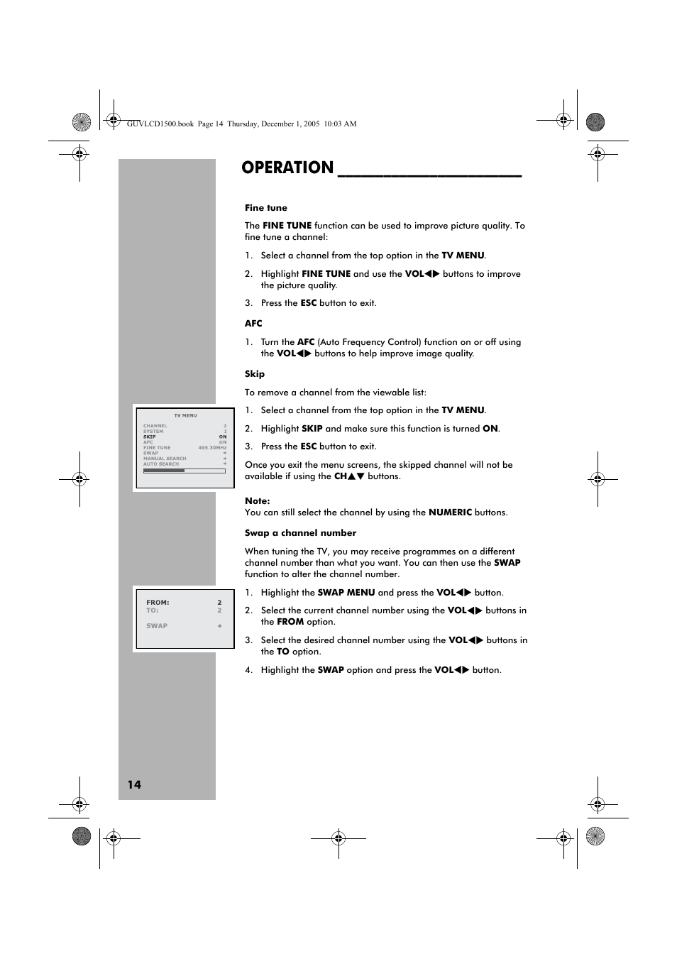 Operation | Grundig GUVL1500 User Manual | Page 14 / 24