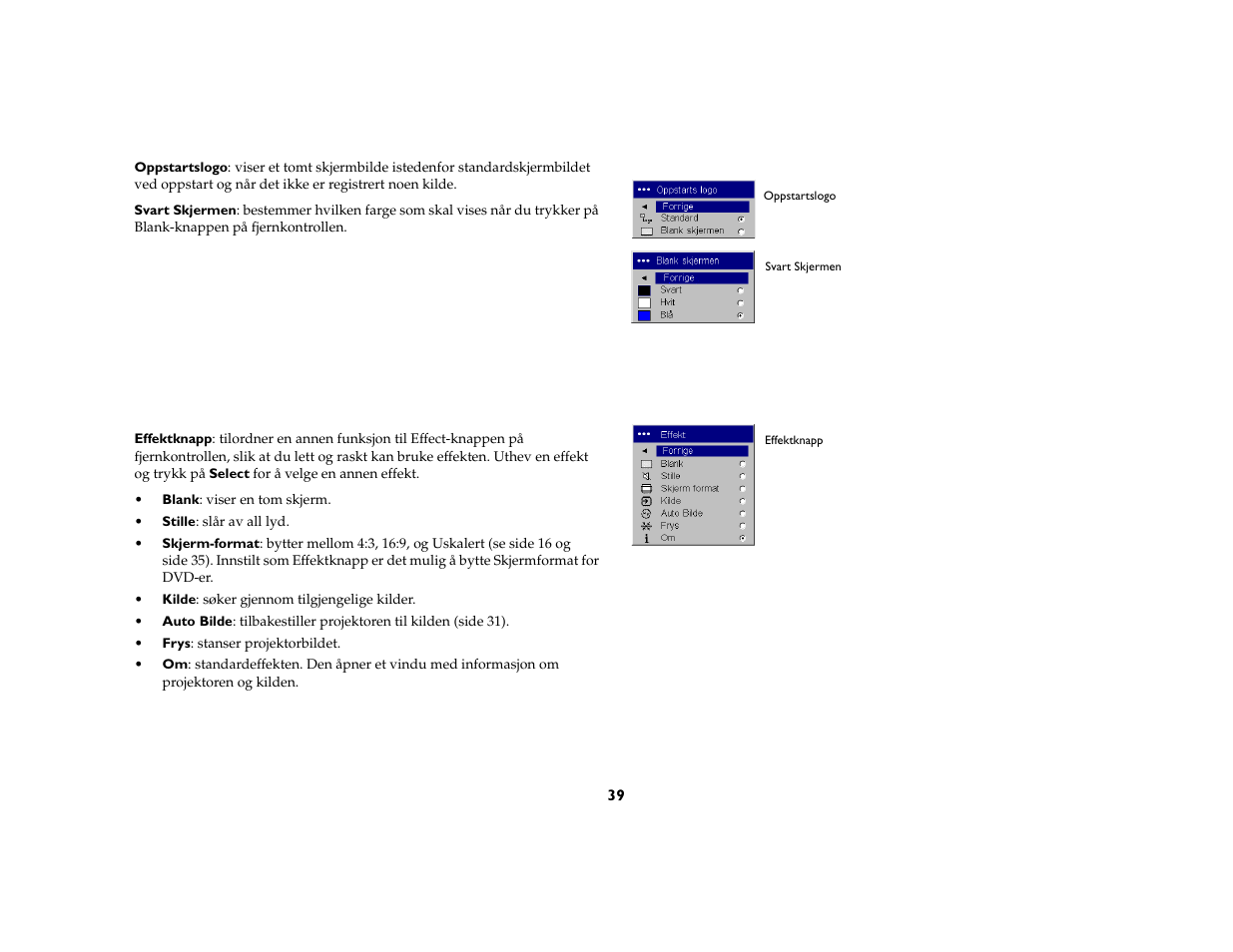 Se side 39); b, Side 39 er, Side 39 | Side 39), E (side 39) | Grundig DLPTM Projector User Manual | Page 41 / 47