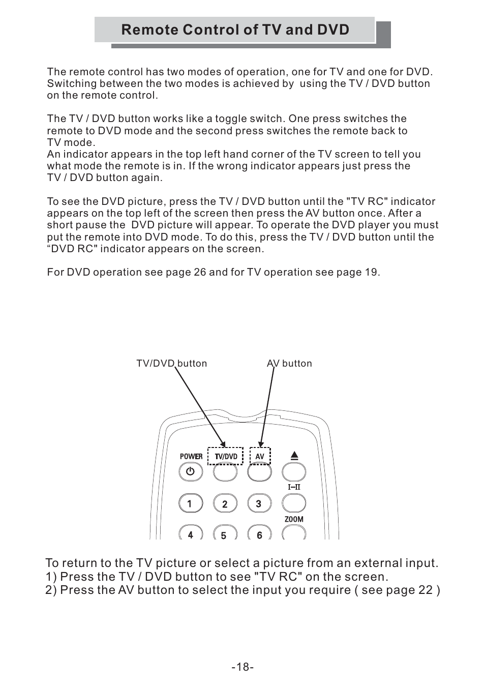 Remote control of tv and dvd | Grundig GULCD15S/DVD User Manual | Page 18 / 34