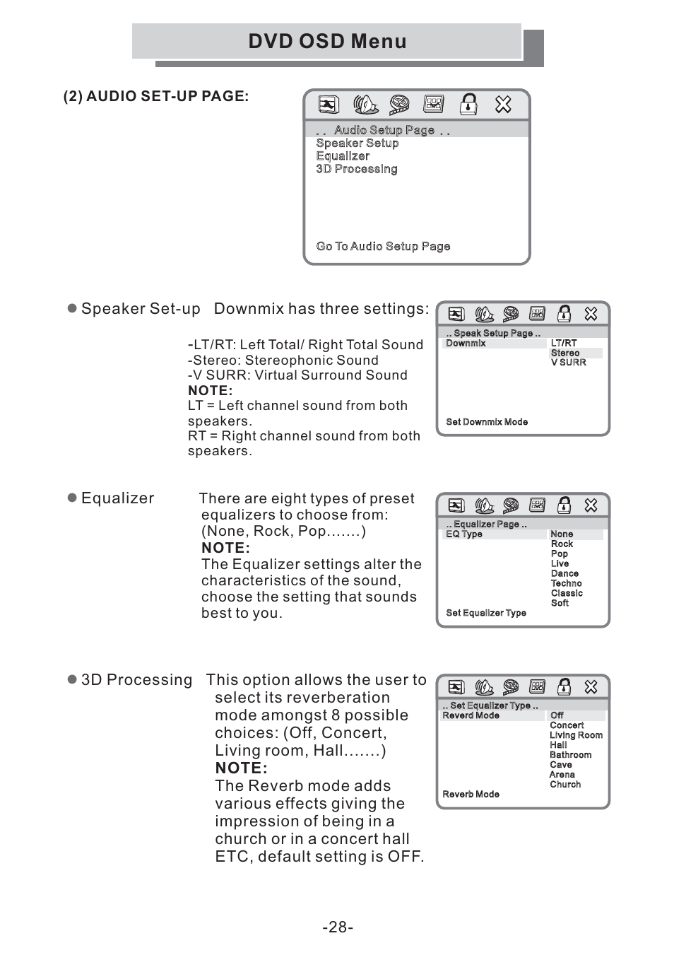 Dvd osd menu, 2) audio set-up page | Grundig GULCD15S/DVD User Manual | Page 28 / 34