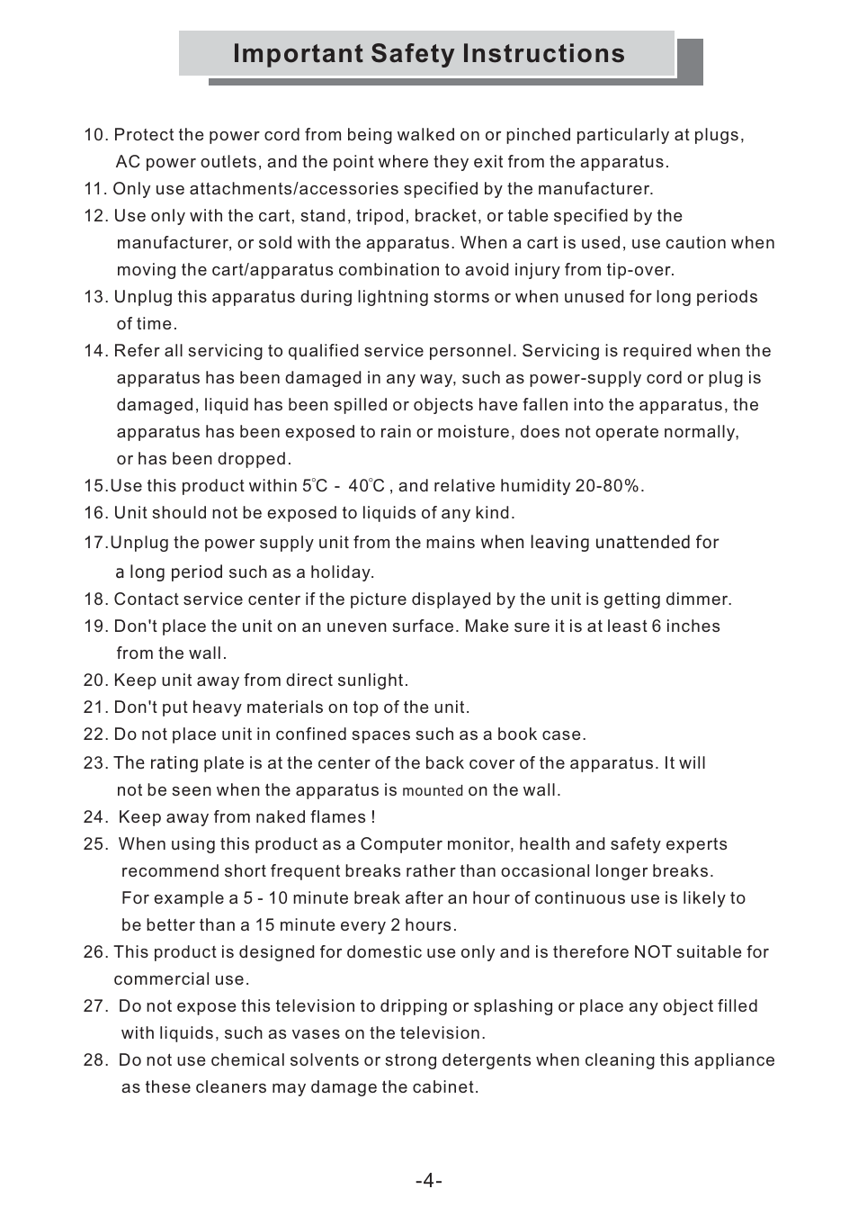 Important safety instructions | Grundig GULCD15S/DVD User Manual | Page 4 / 34