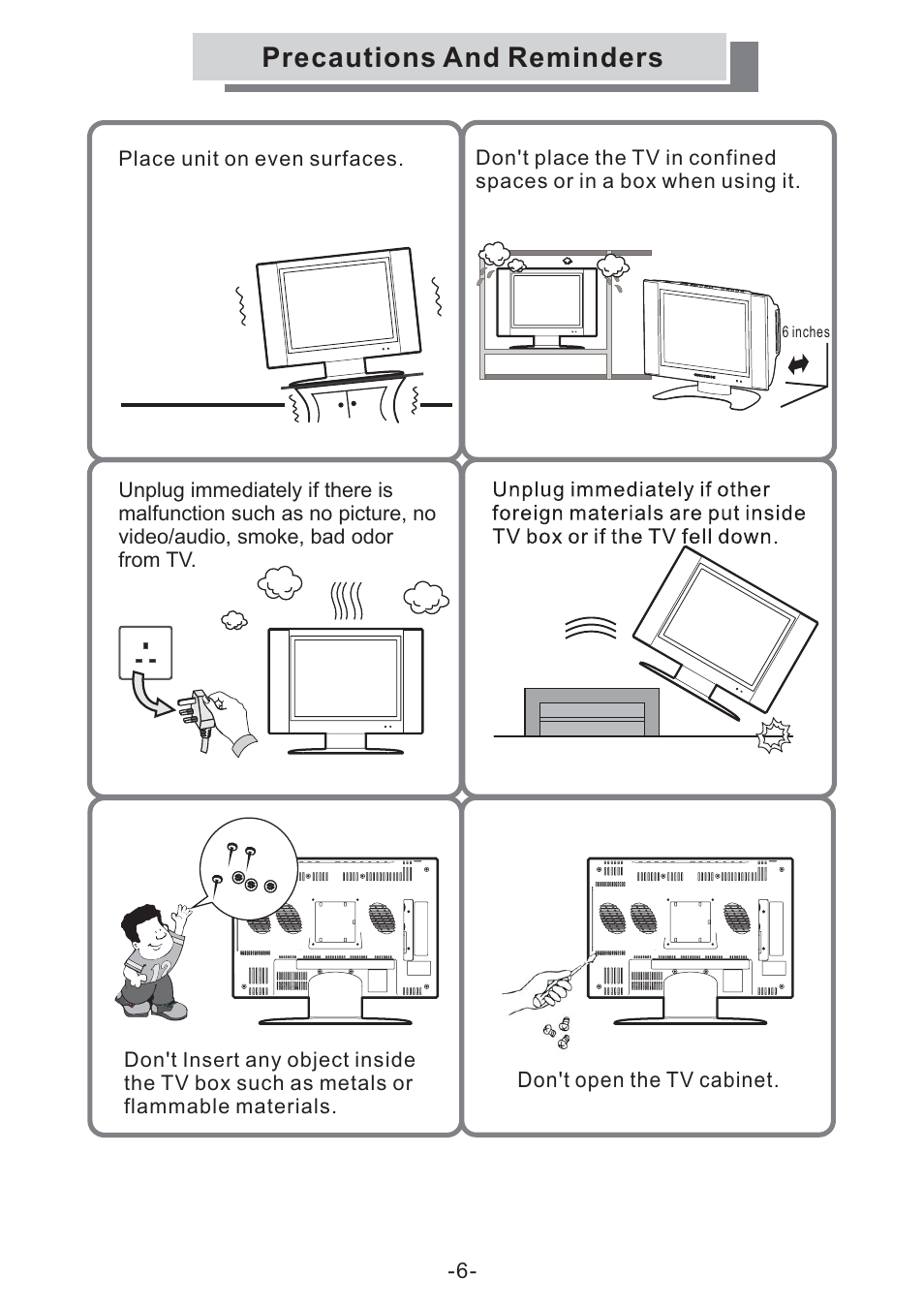 Precautions and reminders | Grundig GULCD15S/DVD User Manual | Page 6 / 34