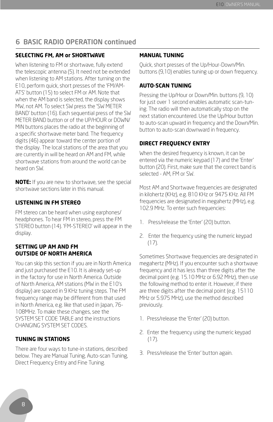 6 basic radio operation continued | Grundig E10 User Manual | Page 10 / 29