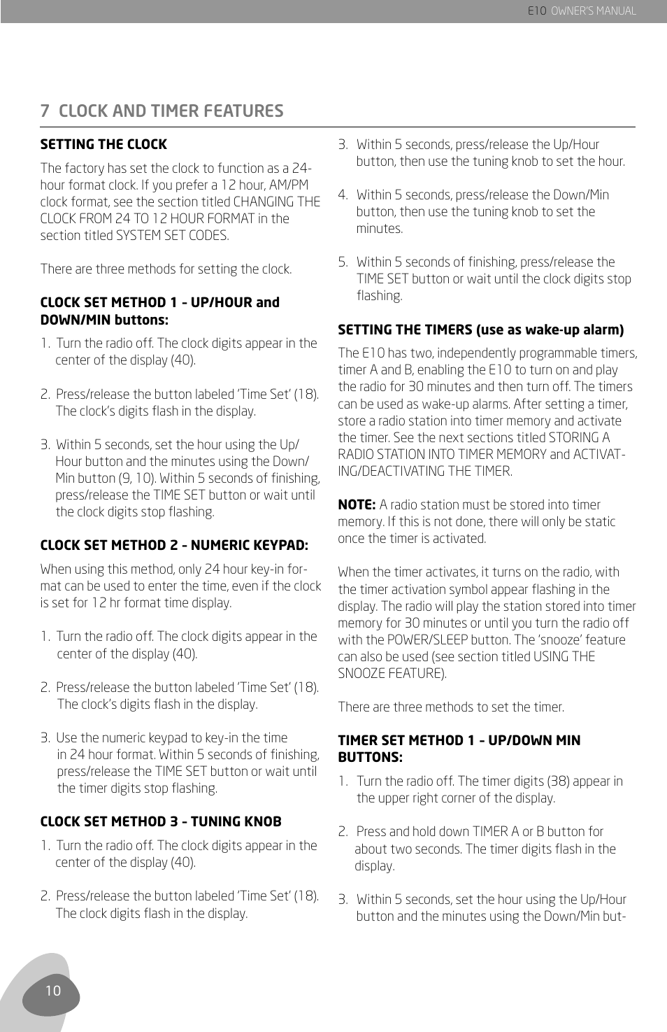 7 clock and timer features | Grundig E10 User Manual | Page 12 / 29