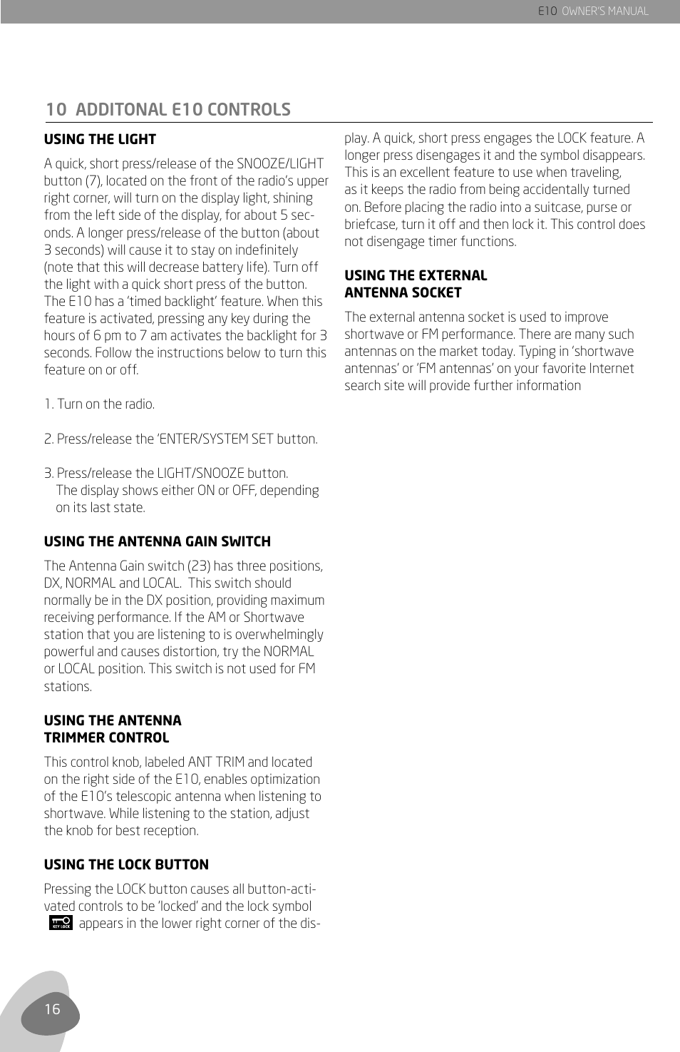 10 additonal e10 controls | Grundig E10 User Manual | Page 18 / 29