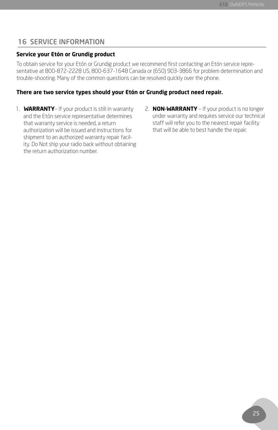 16 service information | Grundig E10 User Manual | Page 27 / 29