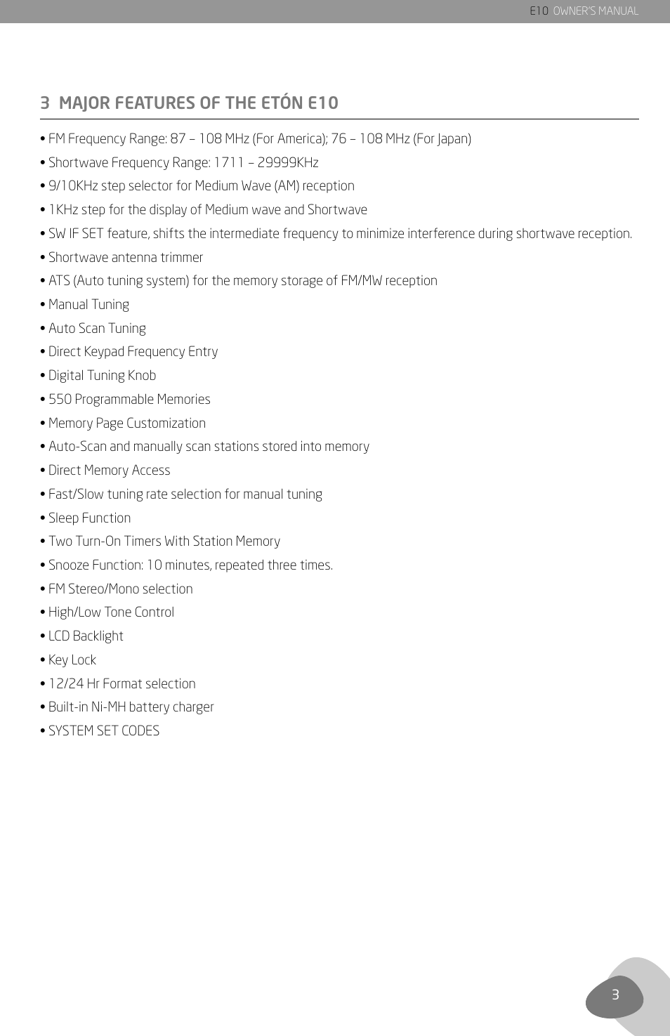 3 major features of the etón e10 | Grundig E10 User Manual | Page 5 / 29