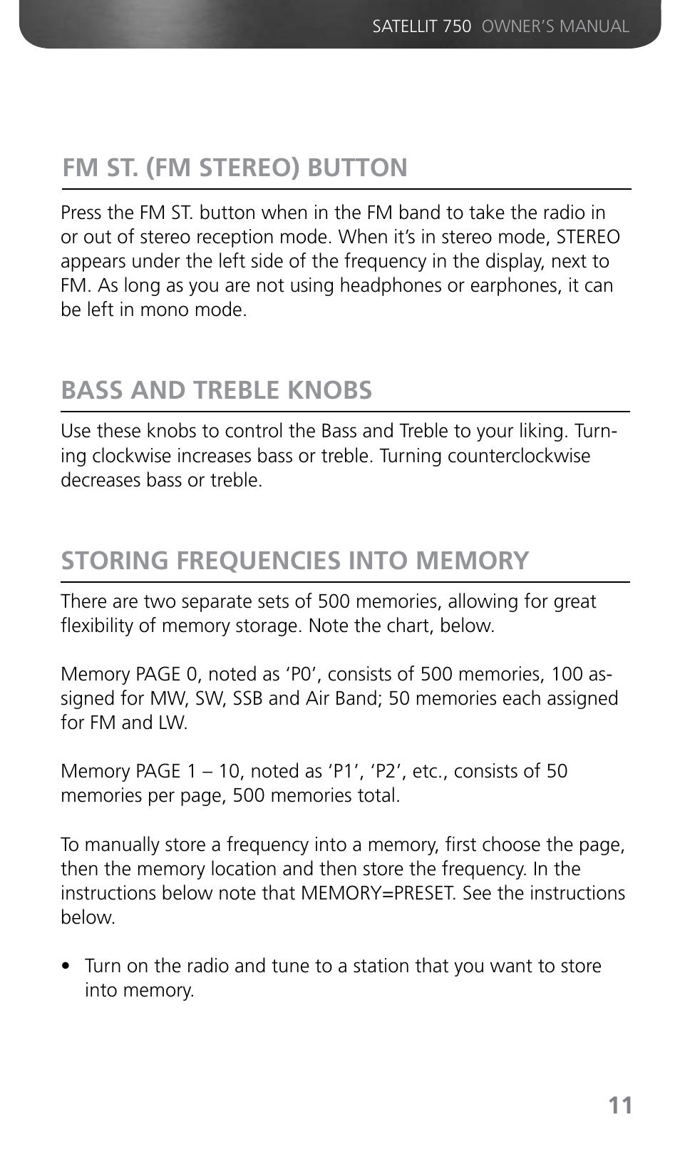 Fm st. (fm stereo) button | Grundig SATELLIT 750 User Manual | Page 11 / 72