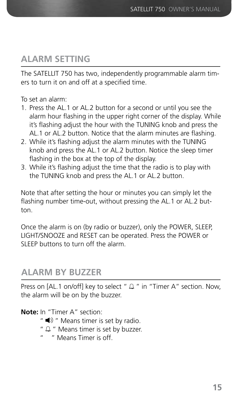 Alarm setting alarm by buzzer | Grundig SATELLIT 750 User Manual | Page 15 / 72