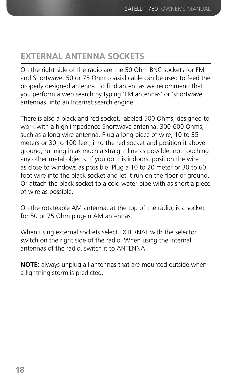 External antenna sockets | Grundig SATELLIT 750 User Manual | Page 18 / 72
