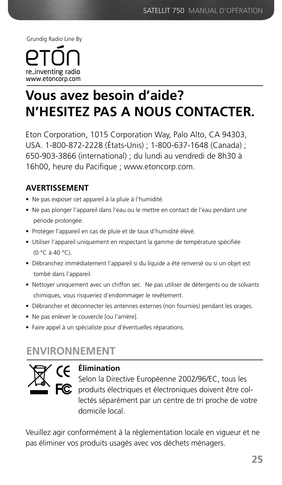Environnement | Grundig SATELLIT 750 User Manual | Page 25 / 72