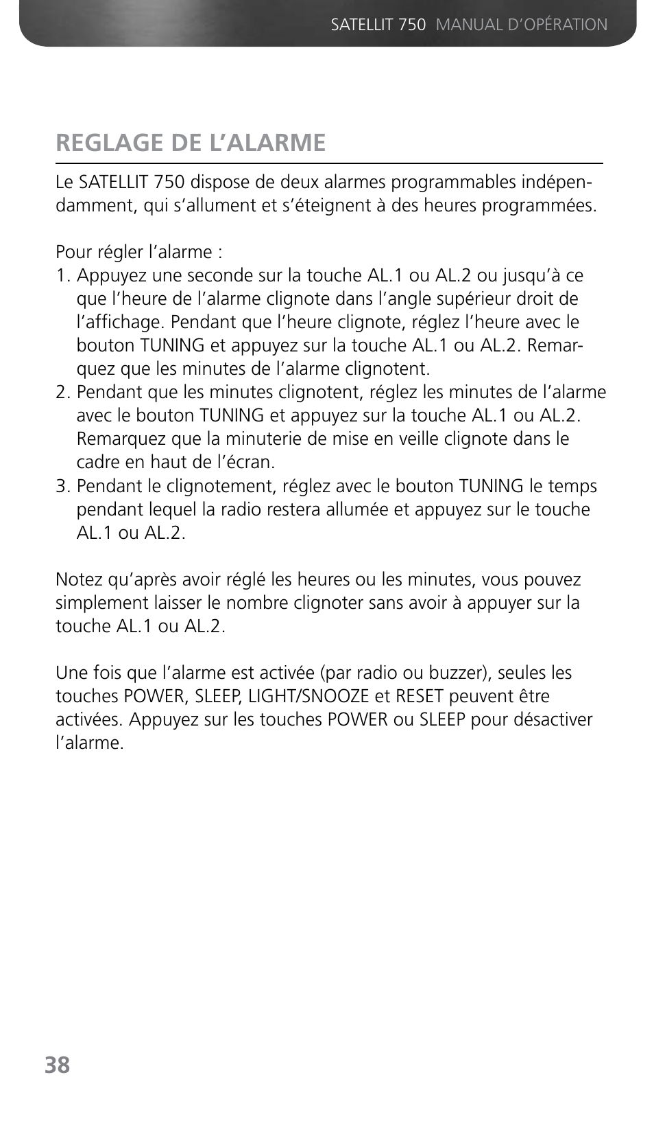 Reglage de l’alarme | Grundig SATELLIT 750 User Manual | Page 38 / 72