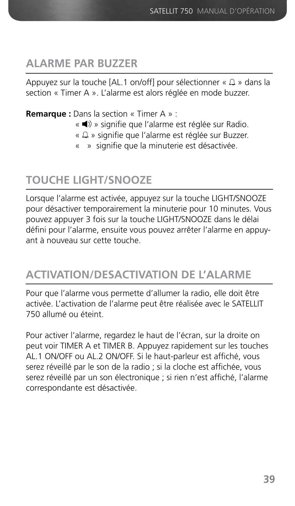 Alarme par buzzer | Grundig SATELLIT 750 User Manual | Page 39 / 72