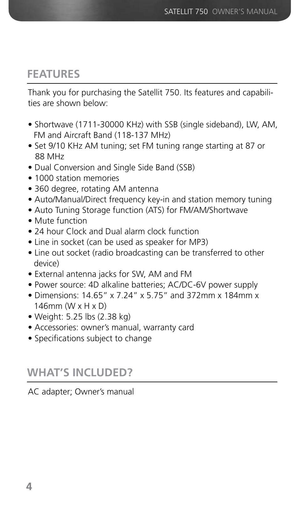 What’s included? features | Grundig SATELLIT 750 User Manual | Page 4 / 72