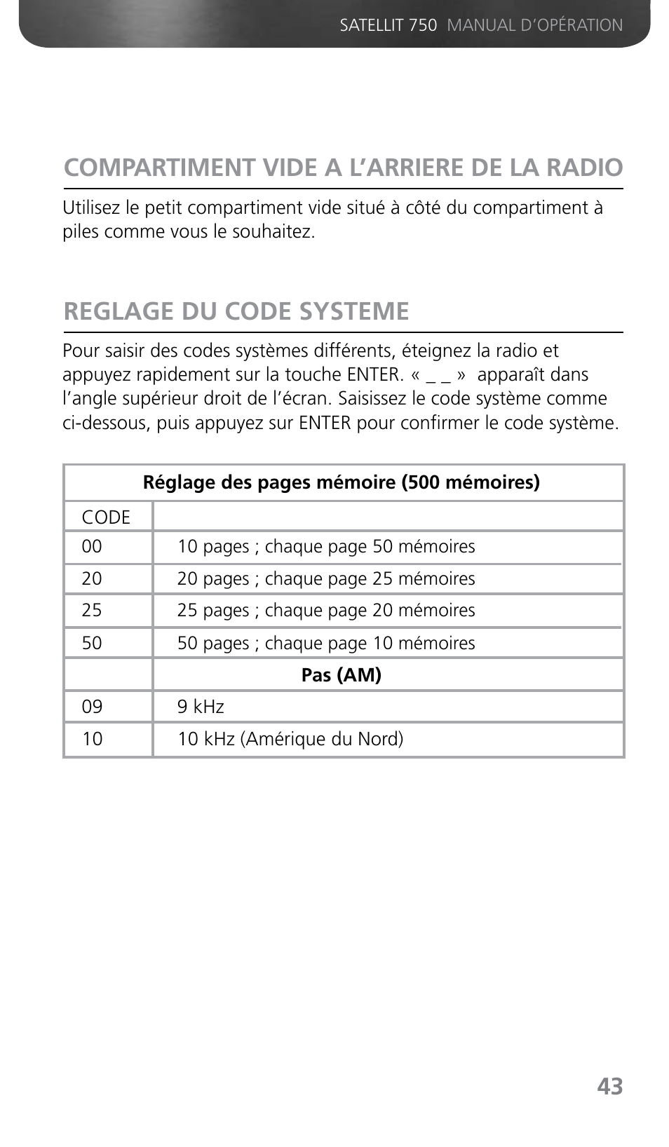 Compartiment vide a l’arriere de la radio, Reglage du code systeme | Grundig SATELLIT 750 User Manual | Page 43 / 72