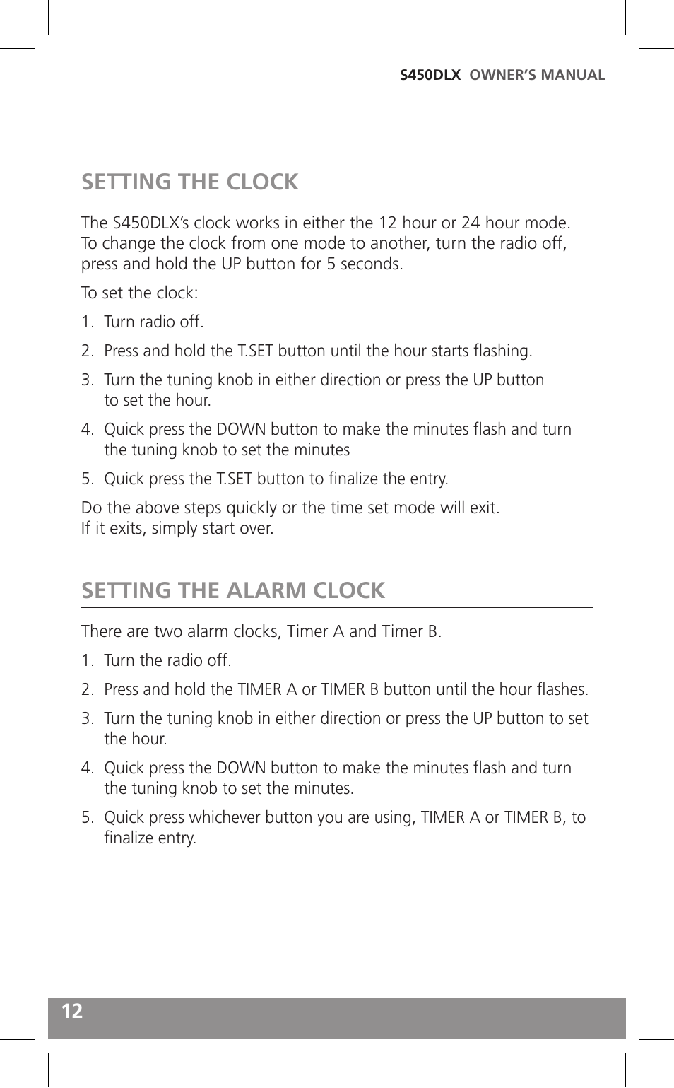 Setting the clock, Setting the alarm clock | Grundig FIELD RADIO S450DLX User Manual | Page 12 / 86