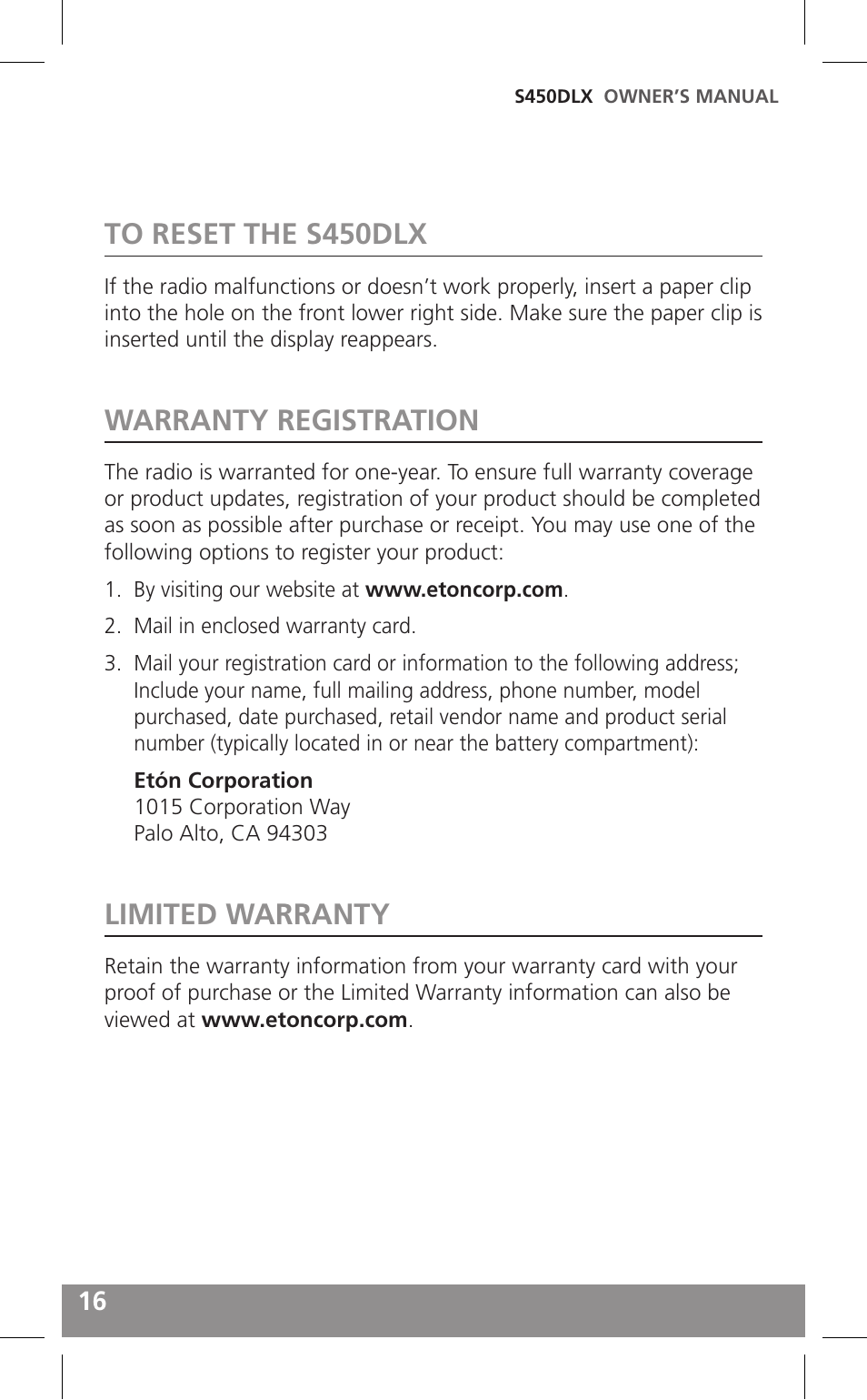 Warranty registration, Limited warranty | Grundig FIELD RADIO S450DLX User Manual | Page 16 / 86