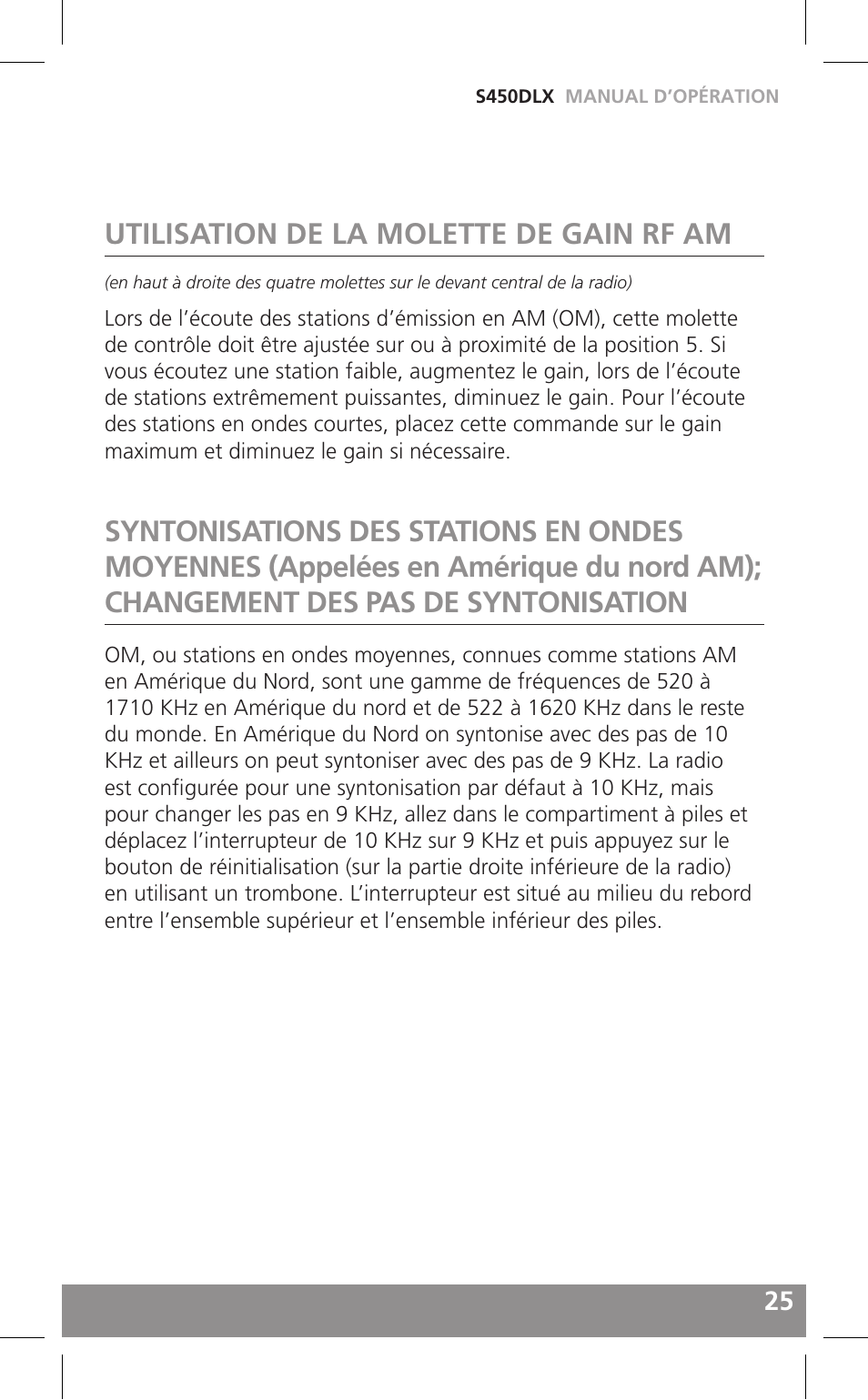 Utilisation de la molette de gain rf am | Grundig FIELD RADIO S450DLX User Manual | Page 25 / 86