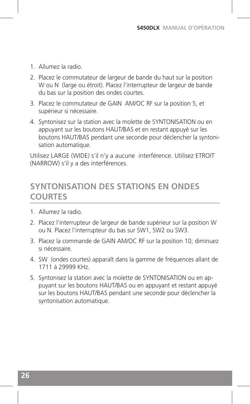Syntonisation des stations en ondes courtes | Grundig FIELD RADIO S450DLX User Manual | Page 26 / 86