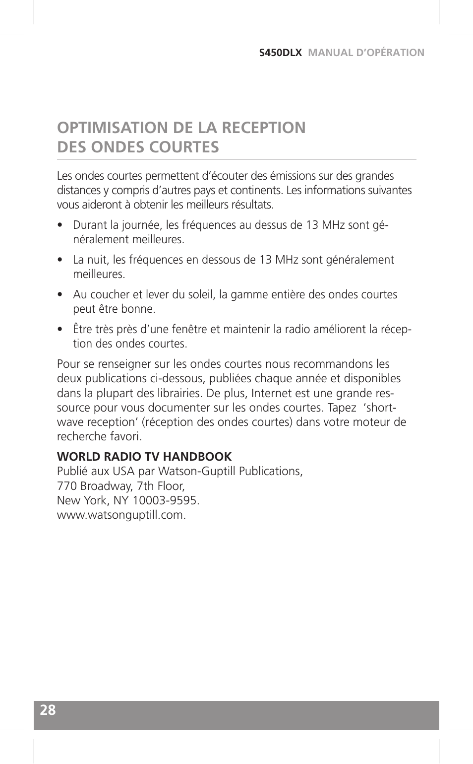 Optimisation de la reception des ondes courtes | Grundig FIELD RADIO S450DLX User Manual | Page 28 / 86