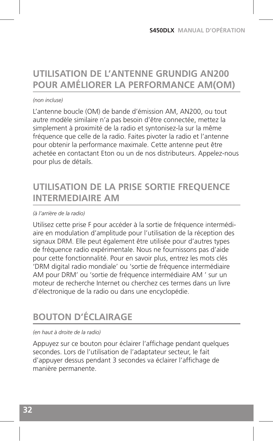 Bouton d’éclairage | Grundig FIELD RADIO S450DLX User Manual | Page 32 / 86