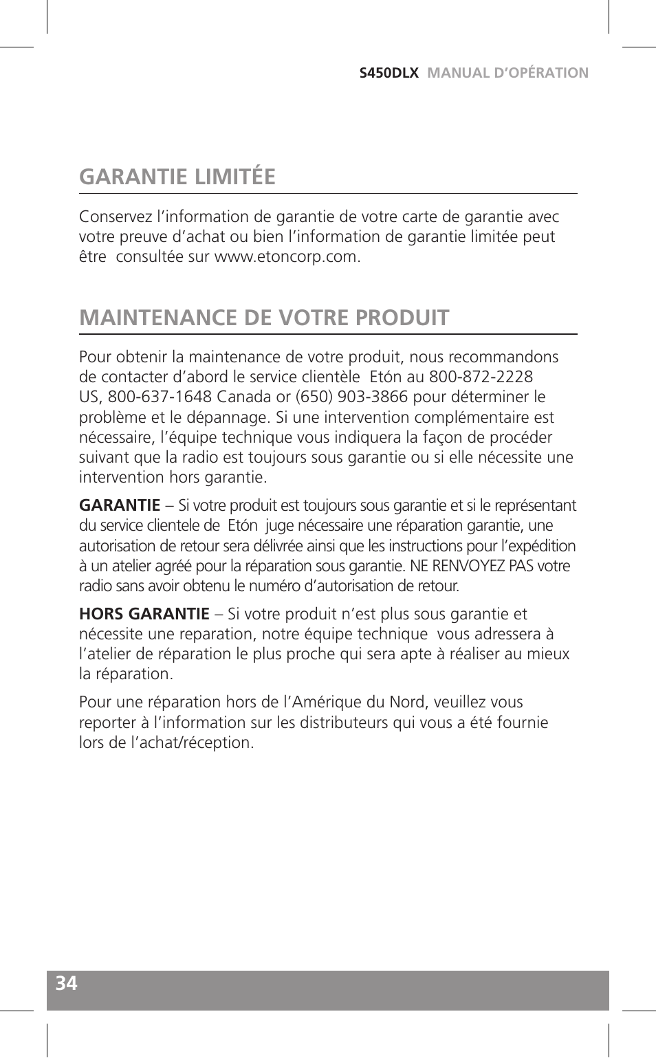 Garantie limitée, Maintenance de votre produit | Grundig FIELD RADIO S450DLX User Manual | Page 34 / 86