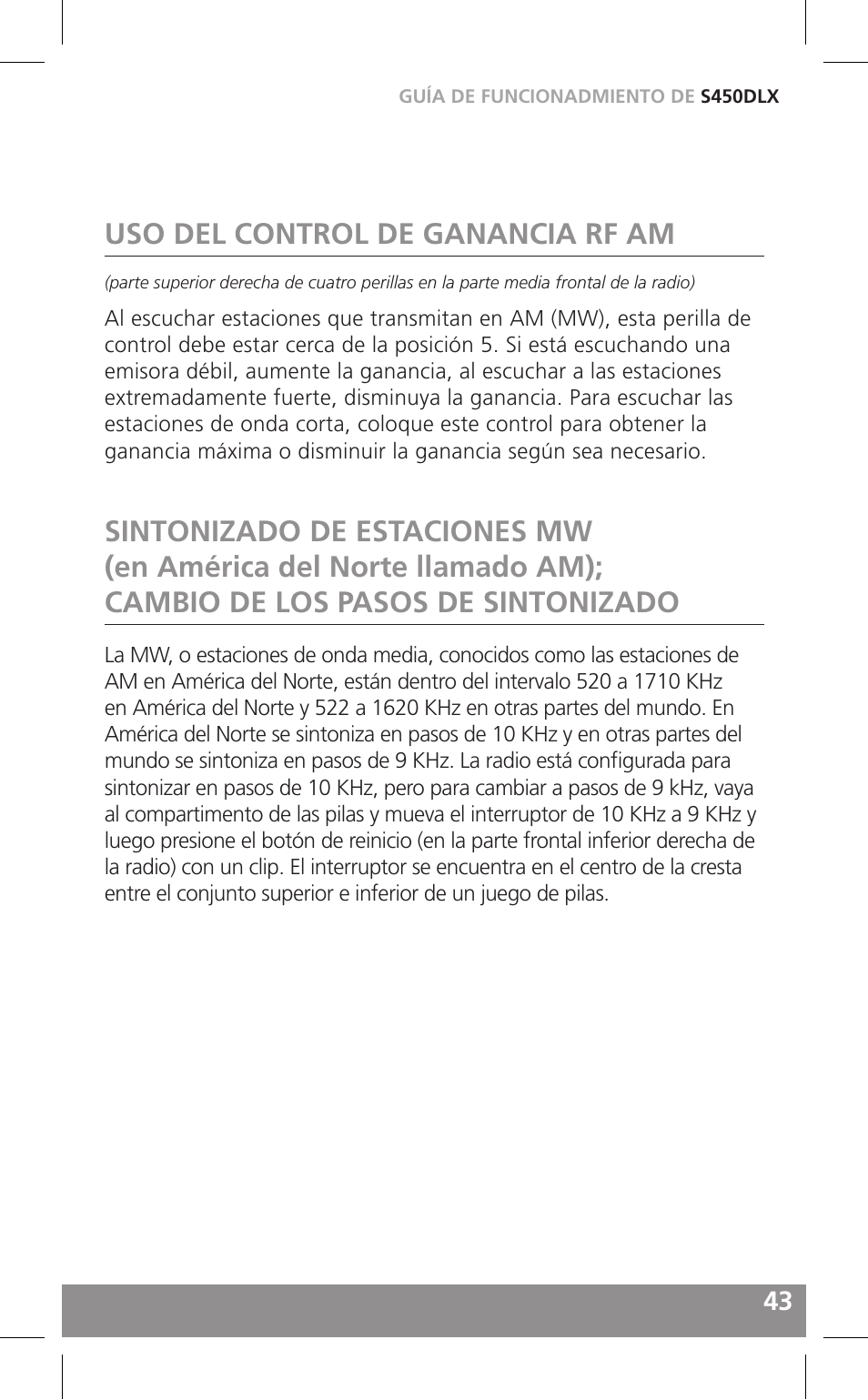 Uso del control de ganancia rf am | Grundig FIELD RADIO S450DLX User Manual | Page 43 / 86