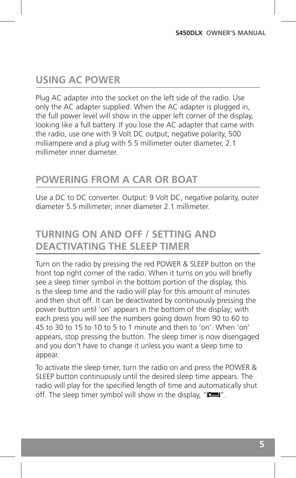 Using ac power, Powering from a car or boat | Grundig FIELD RADIO S450DLX User Manual | Page 5 / 86
