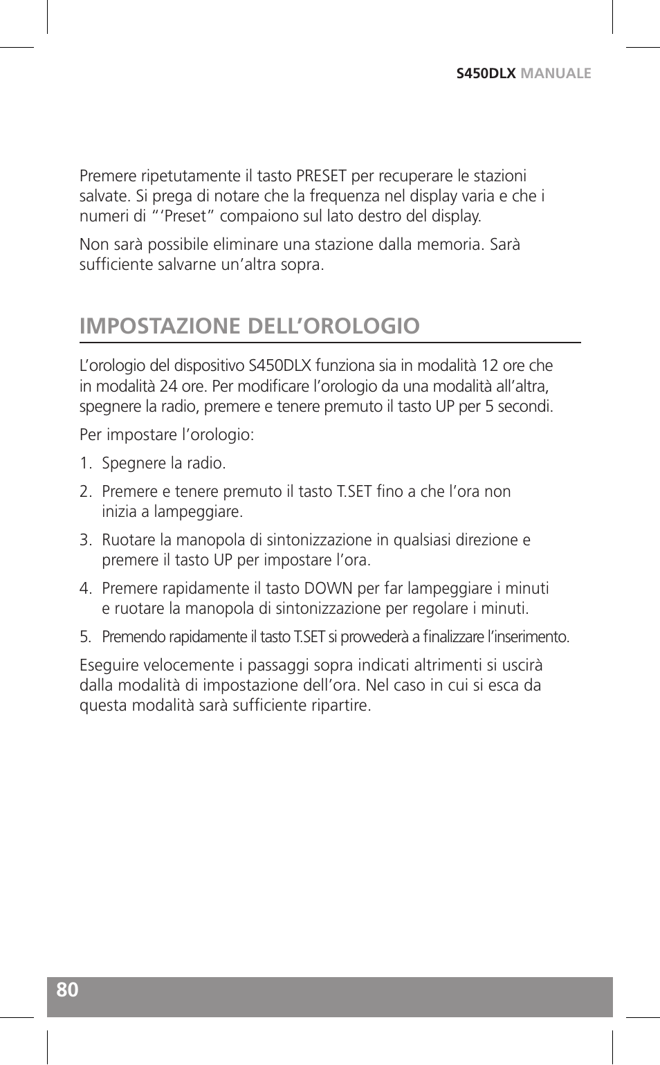 Impostazione dell’orologio | Grundig FIELD RADIO S450DLX User Manual | Page 80 / 86