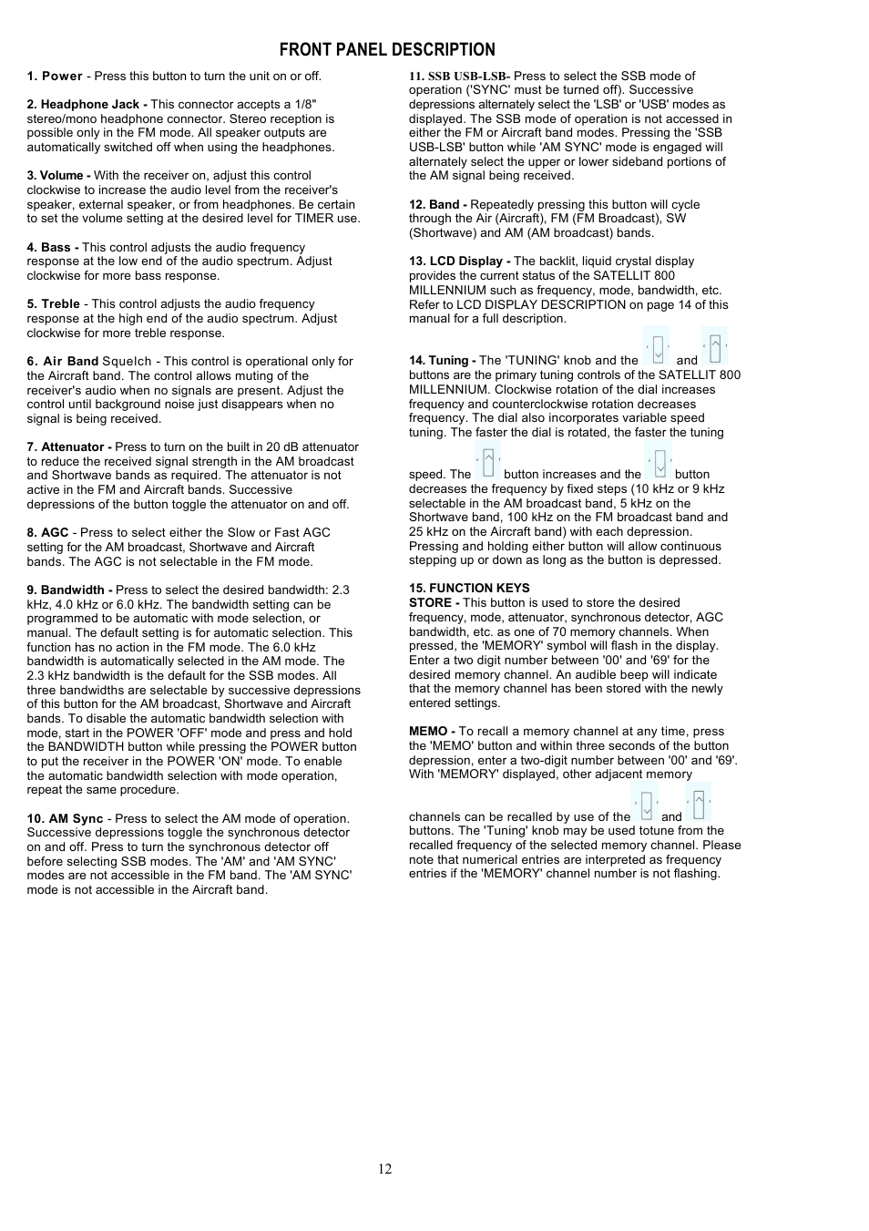 Front panel description | Grundig 800 User Manual | Page 11 / 30