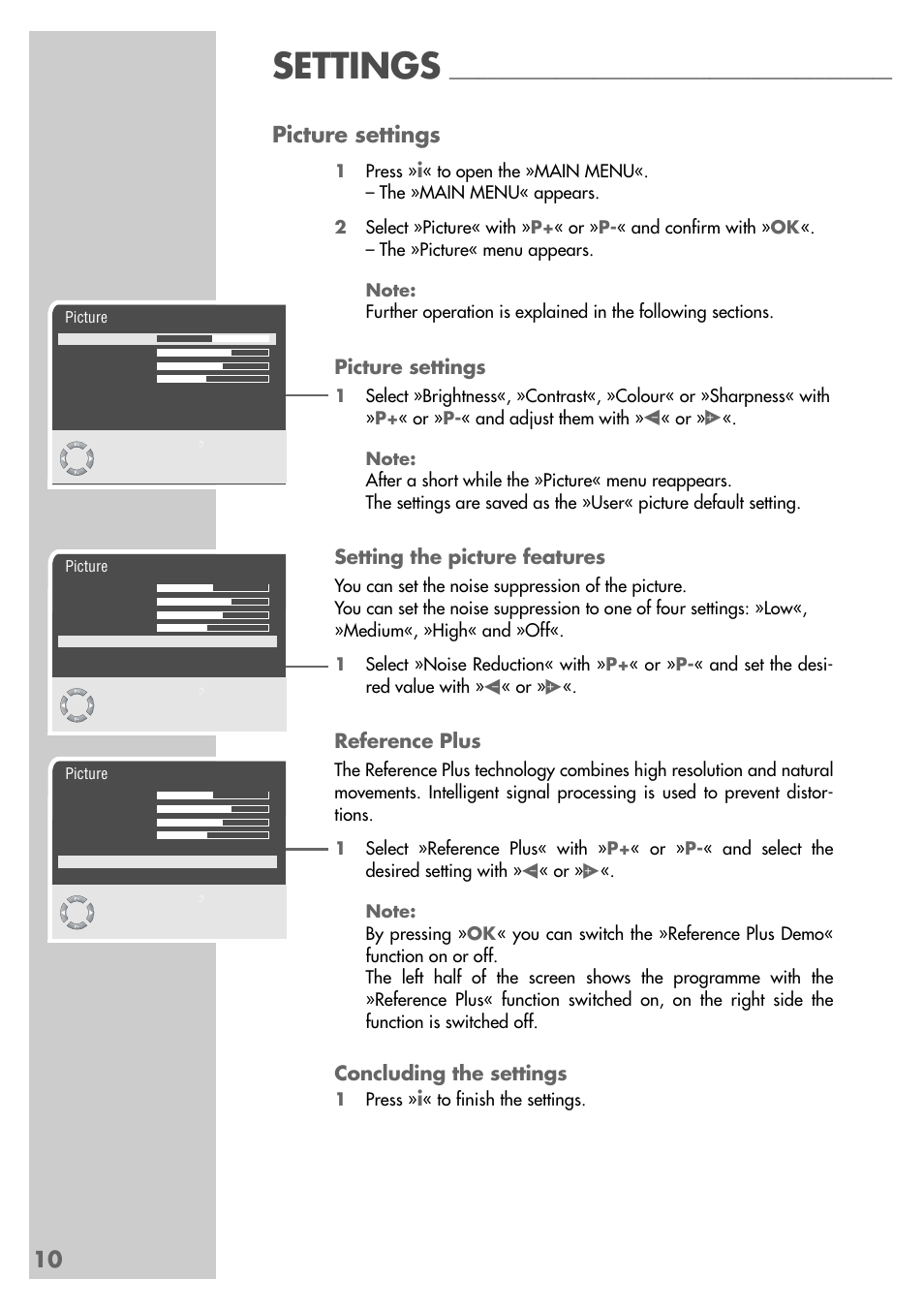 Settings, 10 picture settings | Grundig Xentia MFS 72-4610/8 TOP User Manual | Page 10 / 31