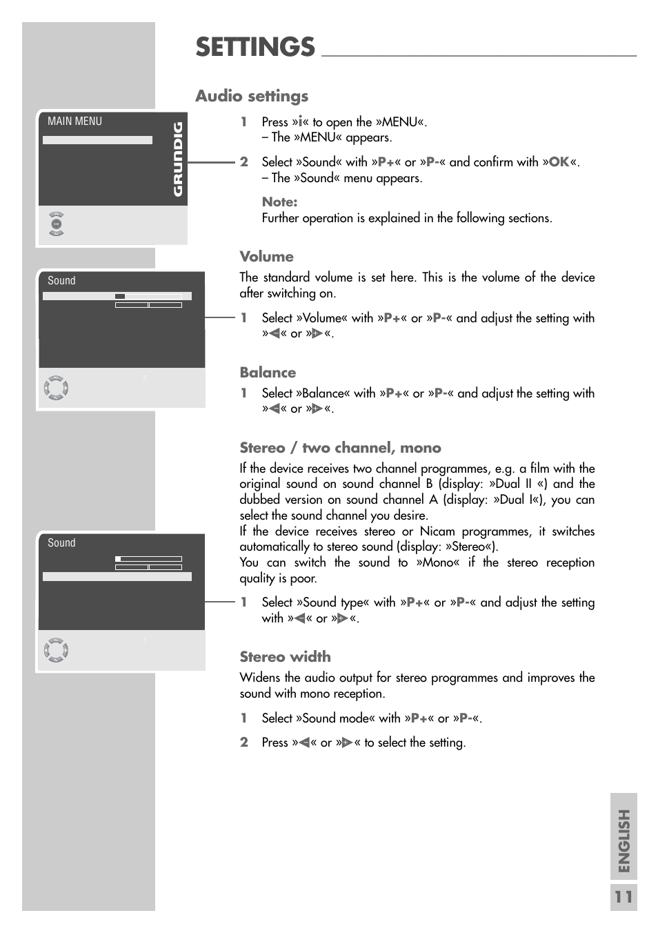 Settings, 11 audio settings | Grundig Xentia MFS 72-4610/8 TOP User Manual | Page 11 / 31