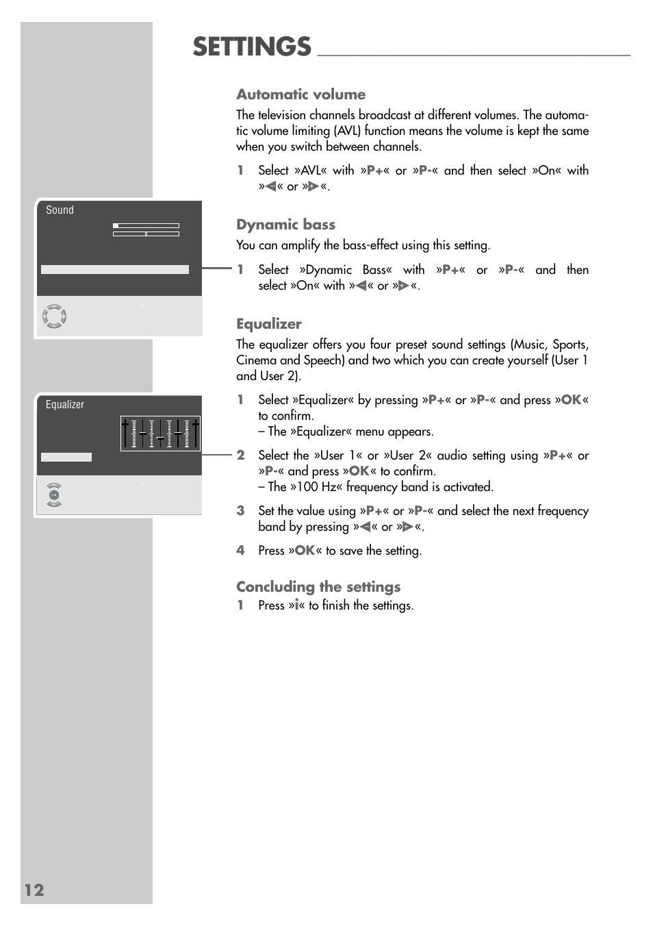 Settings | Grundig Xentia MFS 72-4610/8 TOP User Manual | Page 12 / 31