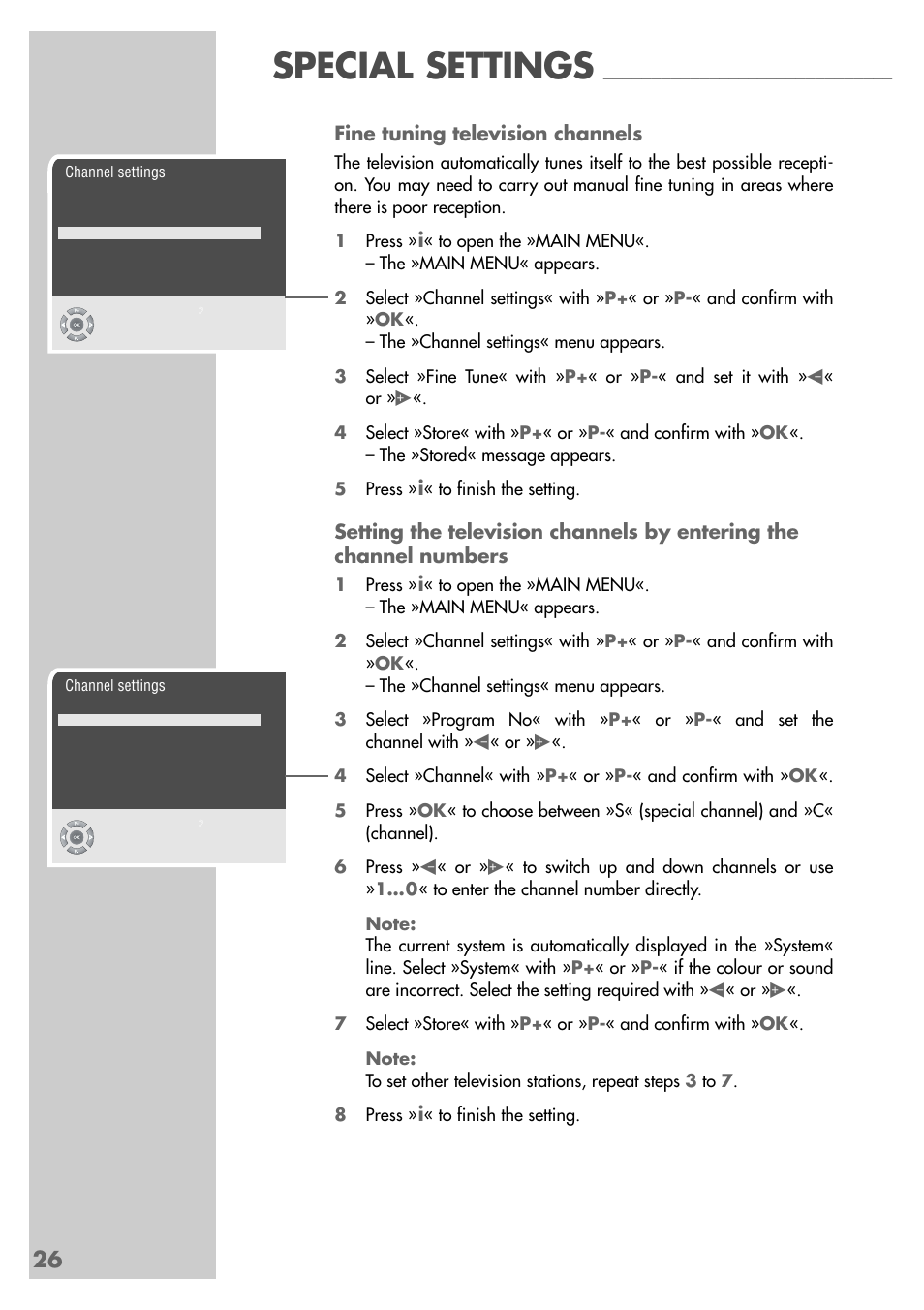 Special settings | Grundig Xentia MFS 72-4610/8 TOP User Manual | Page 26 / 31