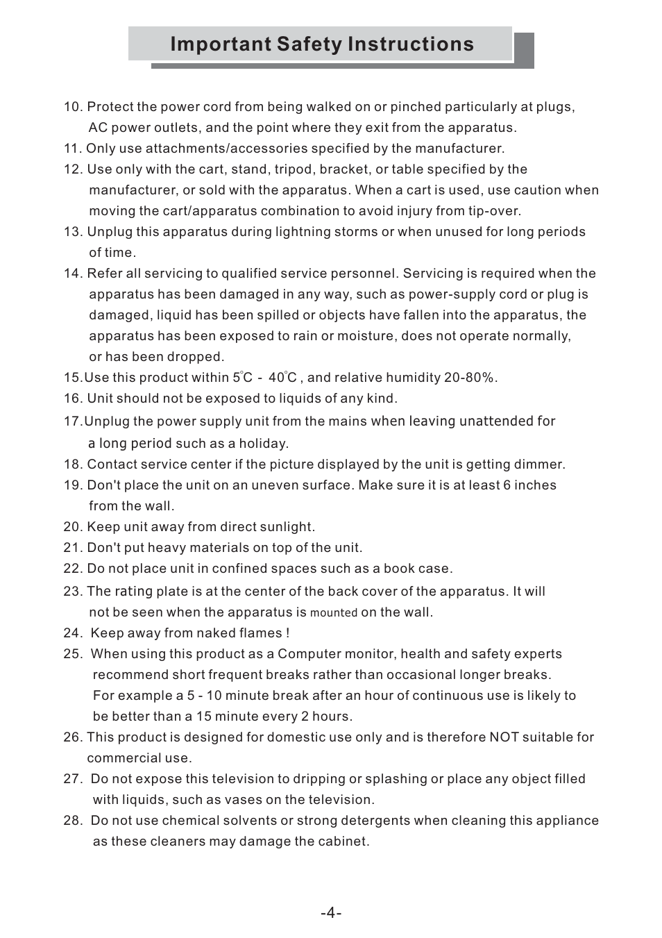 Important safety instructions | Grundig GULCD20S/DVD User Manual | Page 4 / 34