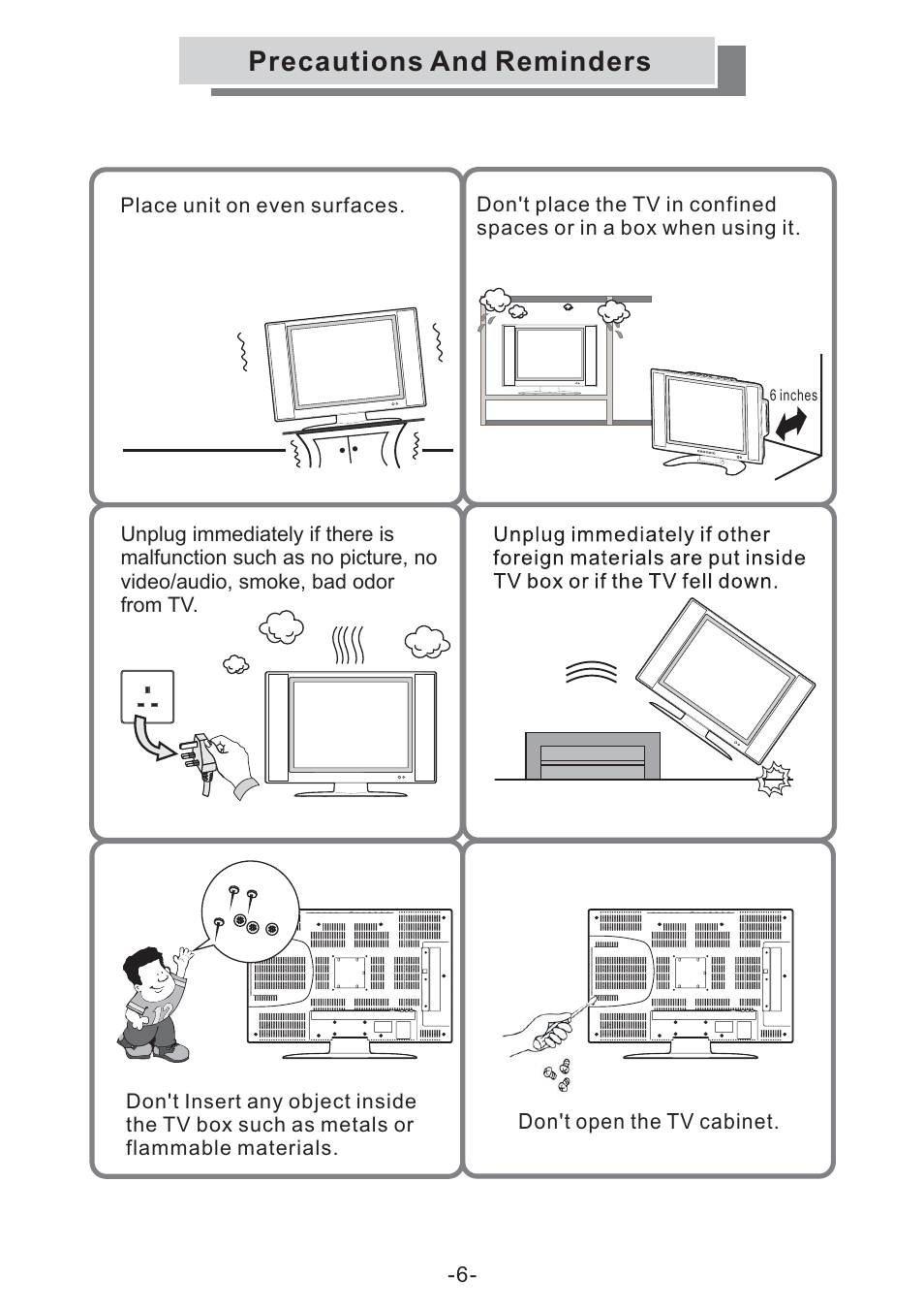Precautions and reminders | Grundig GULCD20S/DVD User Manual | Page 6 / 34