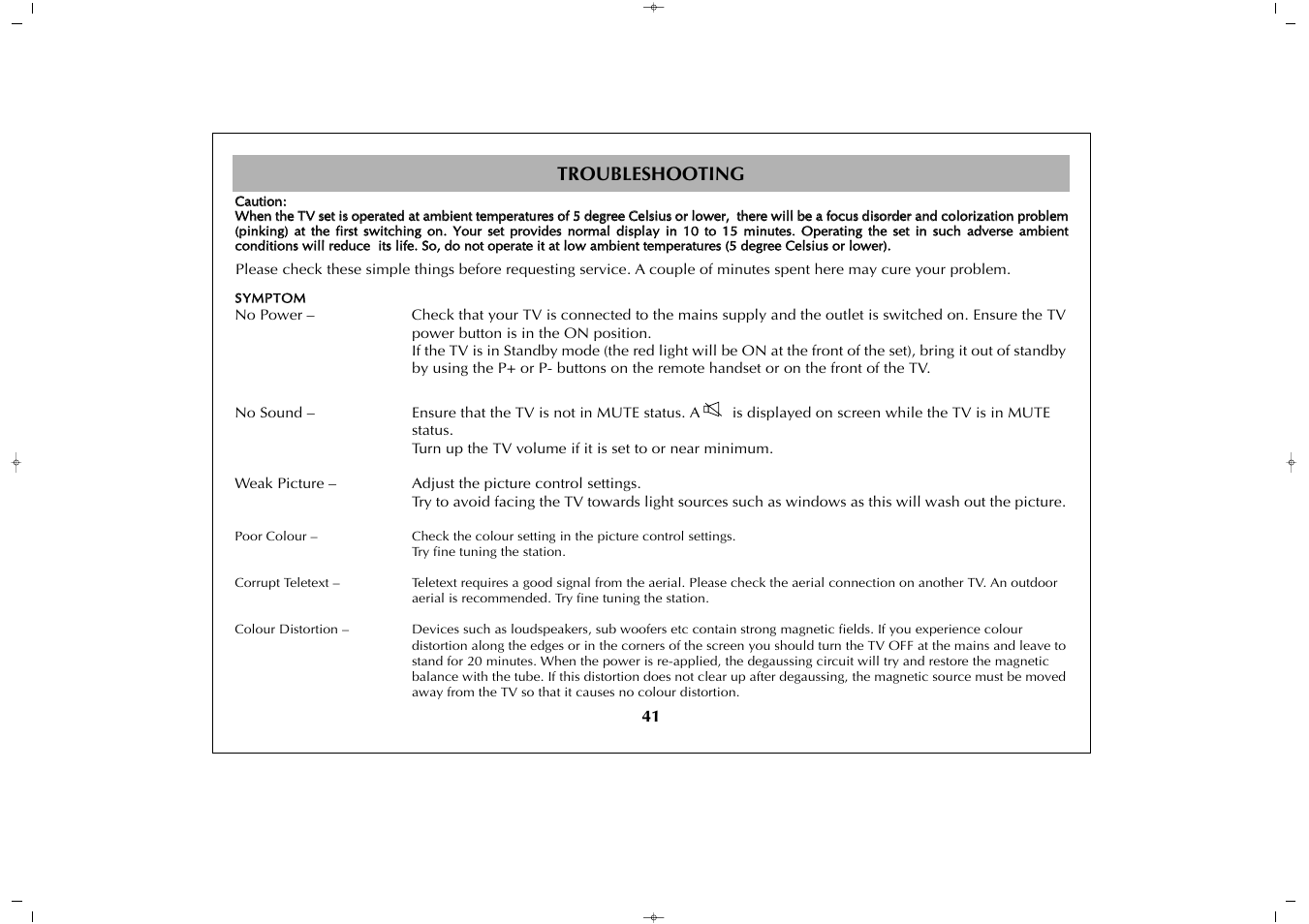Troubleshooting | Grundig GULCD26HDIT User Manual | Page 41 / 45