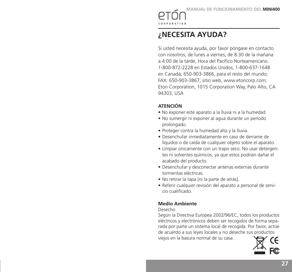 Necesita ayuda | Grundig MINI400 User Manual | Page 14 / 21