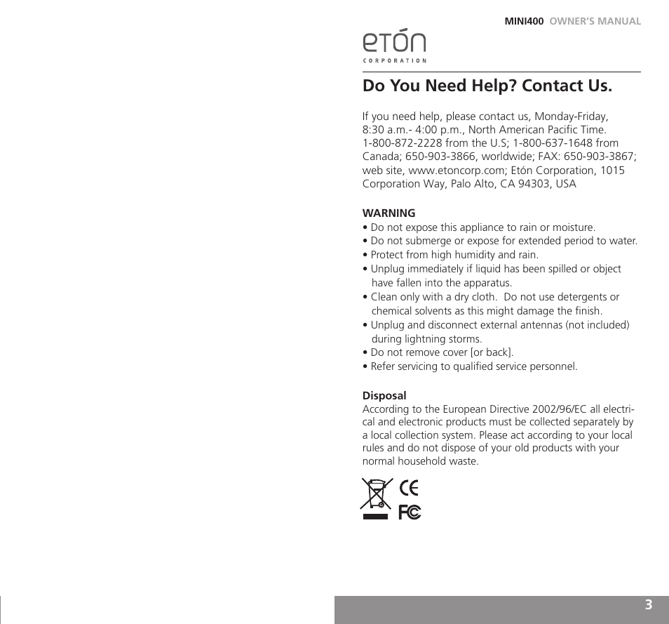 Do you need help? contact us | Grundig MINI400 User Manual | Page 2 / 21