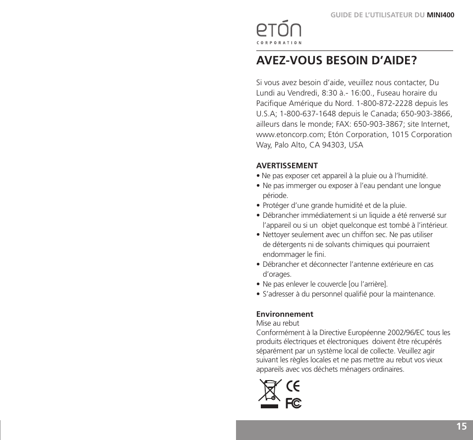 Avez-vous besoin d’aide | Grundig MINI400 User Manual | Page 8 / 21