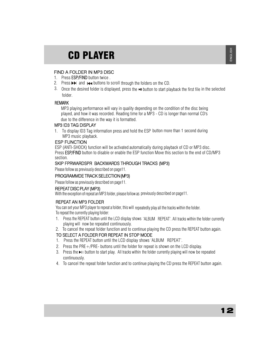 Cd player | Grundig CDS2500IPW User Manual | Page 15 / 22