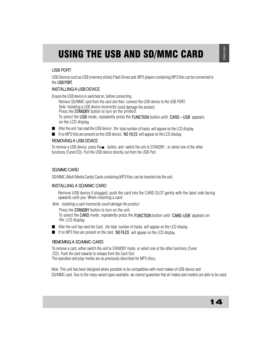 Using the usb and sd/mmc card | Grundig CDS2500IPW User Manual | Page 17 / 22