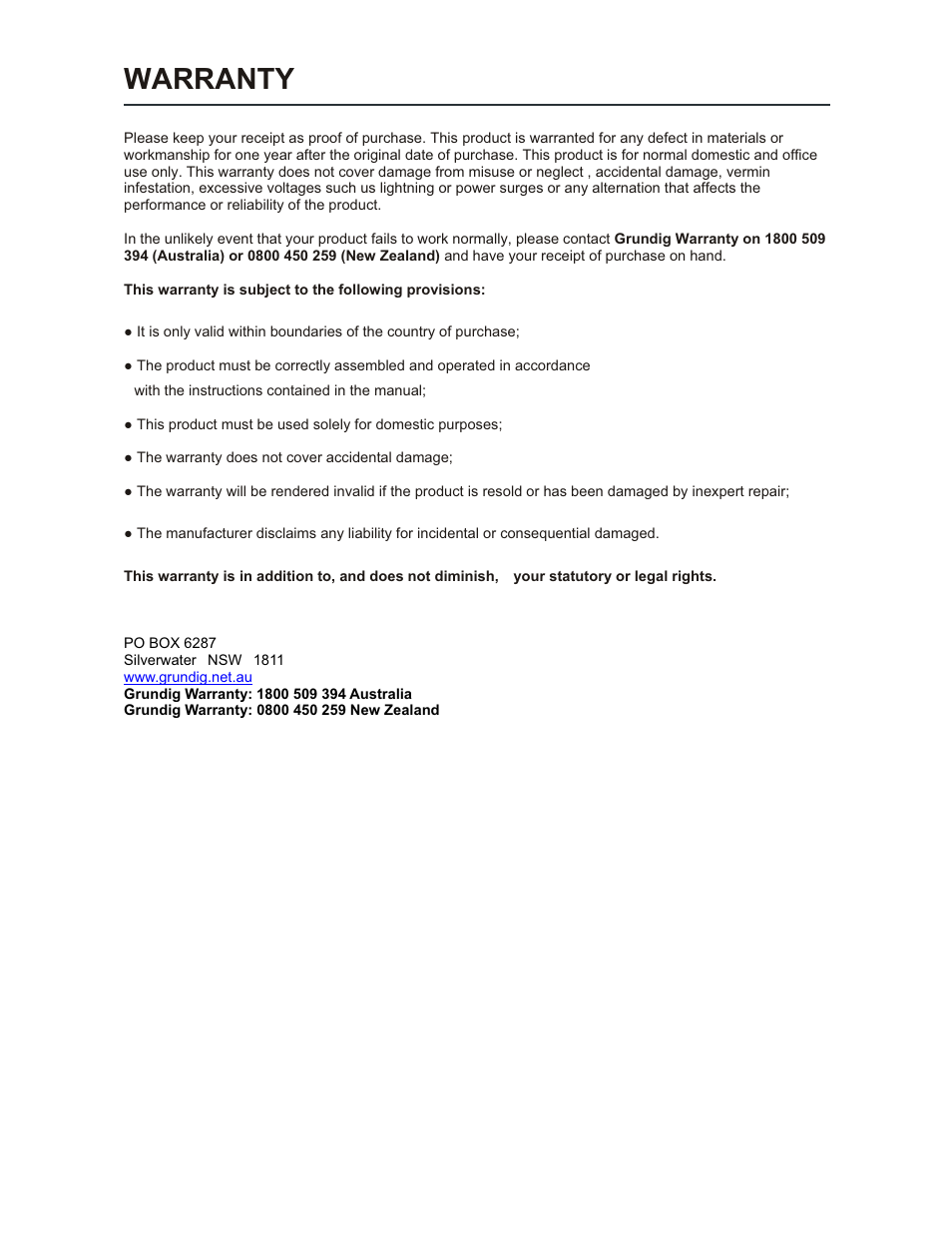 Warranty | Grundig CDS2500IPW User Manual | Page 21 / 22