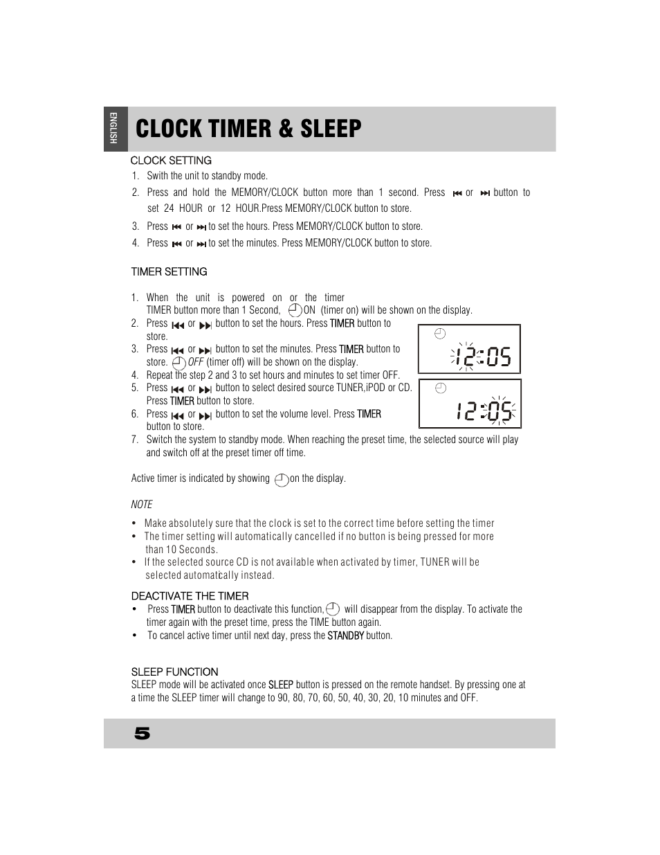 Clock timer & sleep | Grundig CDS2500IPW User Manual | Page 8 / 22