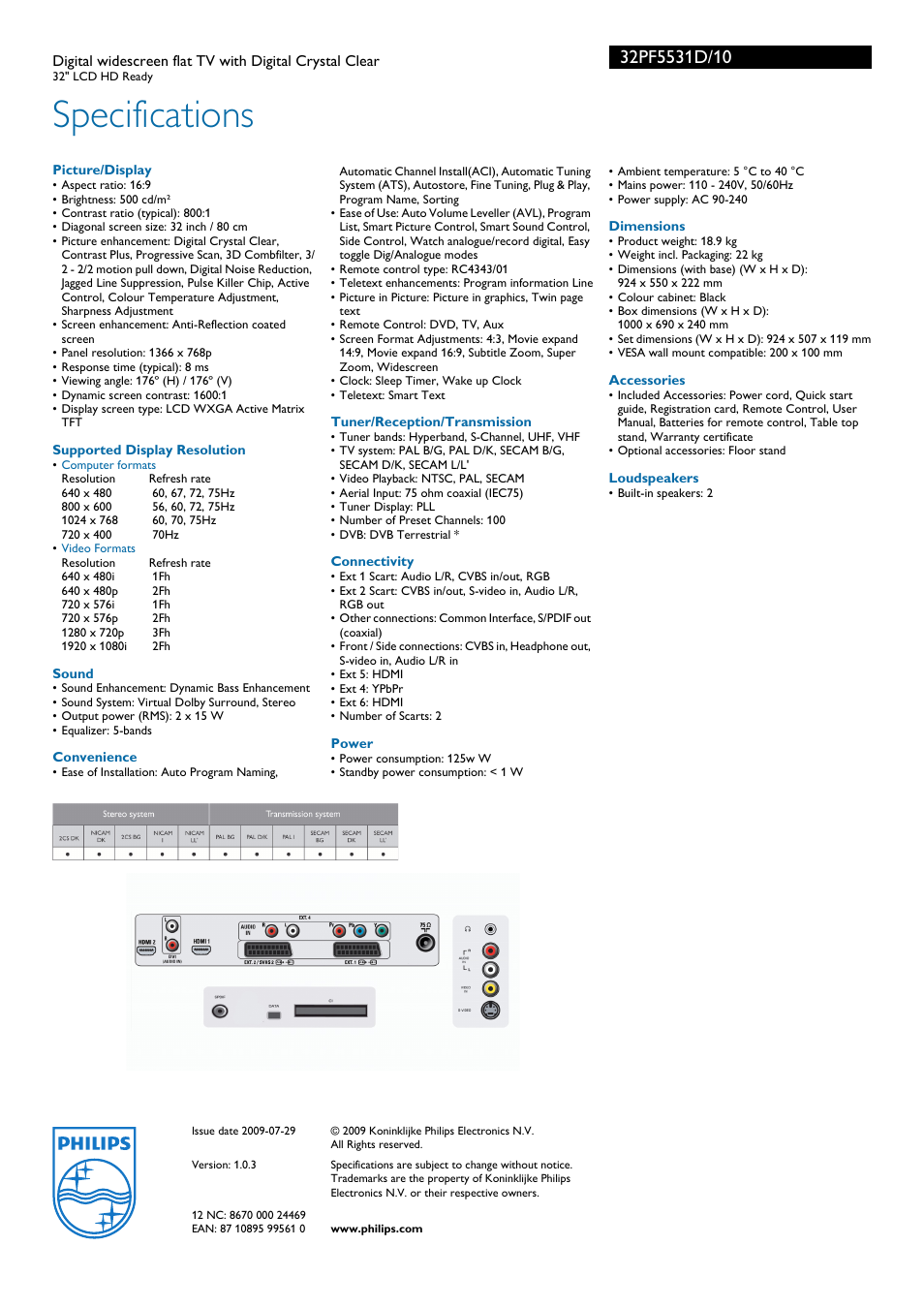 Specifications | Grundig 32PF5531D User Manual | Page 3 / 3